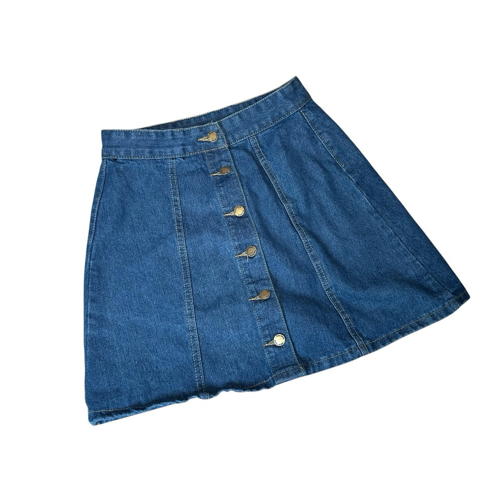 Palmer Heritage A-Line Denim Skirt Teen MEDIUM Button Front Dark Wash Retro 26"